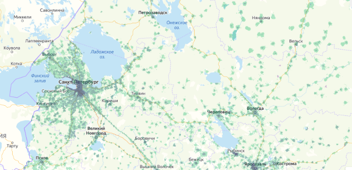 Зона покрытия МТС на карте Кушва 